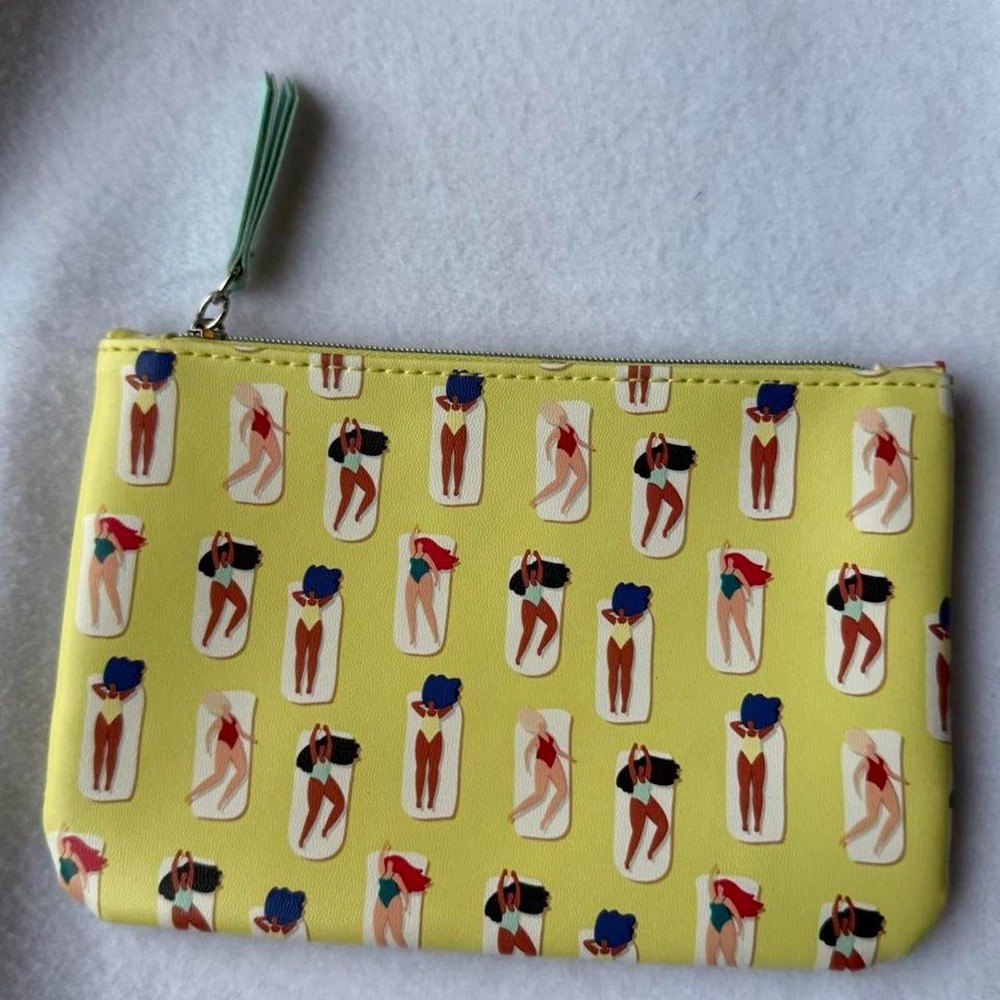 Ipsy Summer Beach Cosmetic Bag Yellow Swimsuit Print Makeup Pouch Travel Case